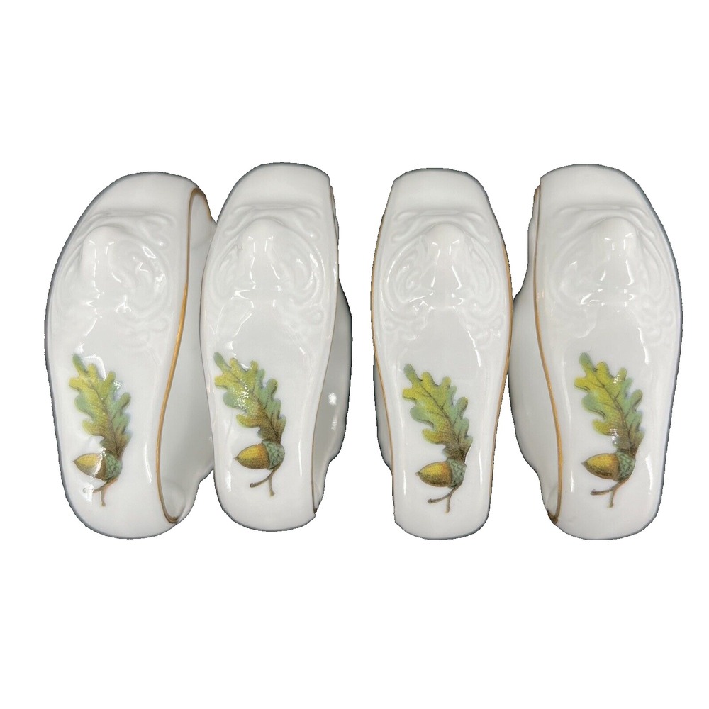 Bernadotte Porcelain Wildlife Acorn‎ Gold Guild Napkin Ring Set of 4